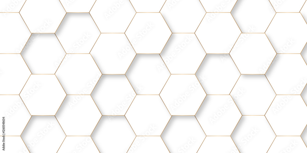 Poster abstract white and golden lines 3d hexagonal structure futuristic background. modern simple style he