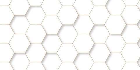 Abstract white and golden lines 3d Hexagonal structure futuristic background. Modern simple style hexagonal graphic concept. White hexagonal pattern background, with copy space abstract banner use.