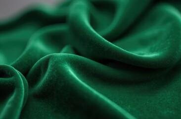 Obraz premium Luxurious green velvet fabric with smooth folds and soft texture. 