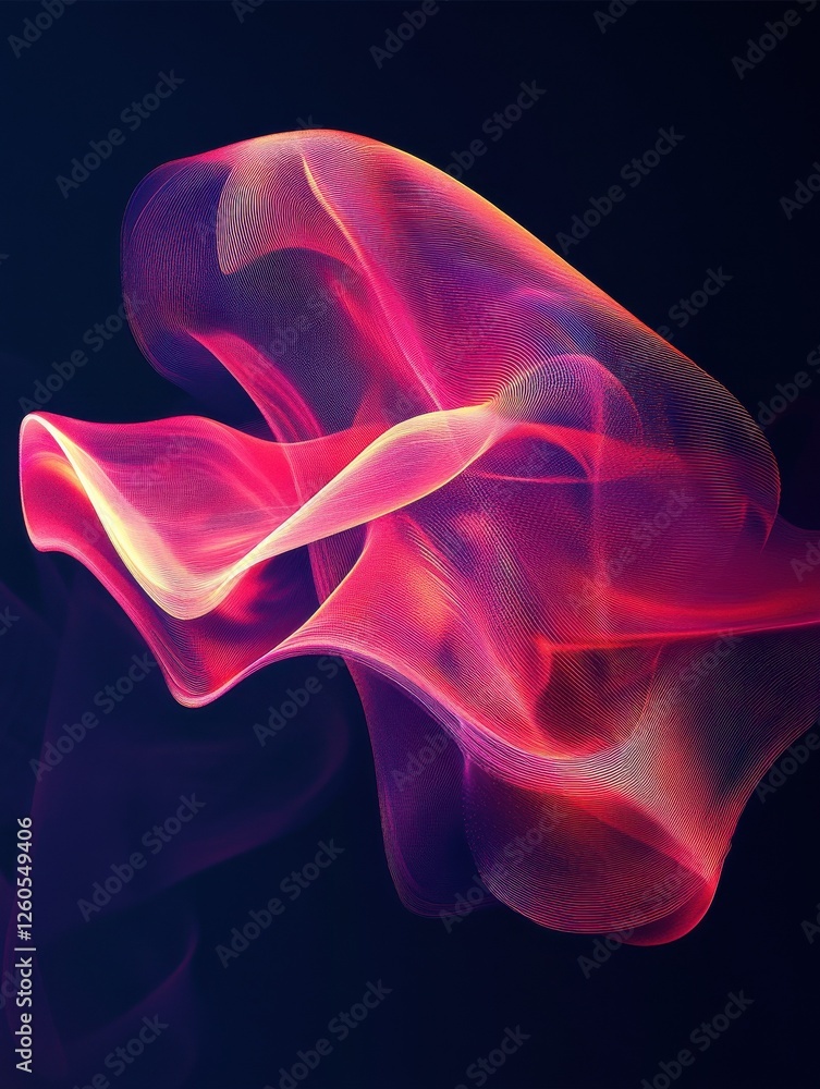 Poster red and pink abstract light waves on dark background. flowing energy texture with smooth curves. fut