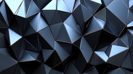 Fototapeta premium Dark steel geometric shapes intensely reflect light creating a dramatic abstract background. AI Generated