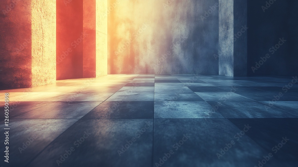 Wall mural Warm light illuminates cool concrete corridor. AI Generated