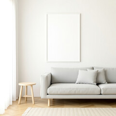 light gray sofa against white wall in minimalist interior