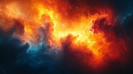 Vibrant cosmic nebula with fiery orange and deep blue hues, evoking a sense of wonder and exploration in the universe.