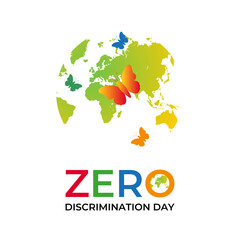 Obraz premium Zero Discrimination Day is observed annually on March 1st to promote equality, inclusion, and the right of everyone to live a full and productive life. Hands and Multicolored rainbow butterflies fly.