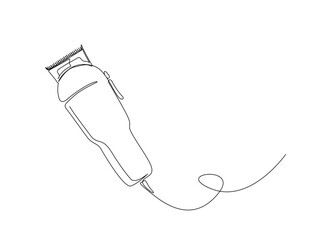 Continuous one line drawing of hair clipper - barbershop equipment. Barbershop hair clipper in single line draw illustration. Editable stroke.