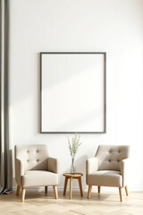 empty frame with beige armchairs in minimalist setting