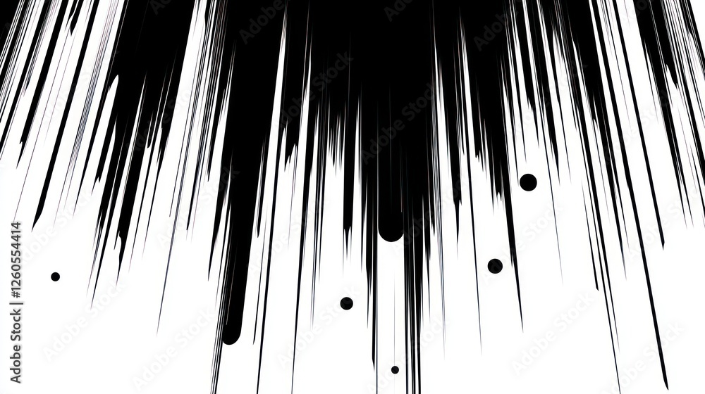 Poster dynamic black and white abstract with vertical lines and floating dots