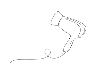 Continuous one line drawing of hair dryer - Barbershop equipment. Electric hair dryer  in single line draw illustration. Editable stroke.