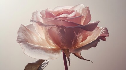 Beautiful Closeup of a Delicate Pink Rose with Soft Petals and Gentle Lighting Background