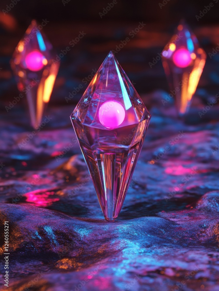 Aufkleber crystal and glass-textured location pins and markers with transparent background - 3d rendered map n