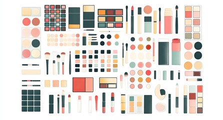 Colorful makeup collection assortment on white background