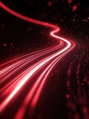 3D Render, Red Speed neon light trail on dark background, abstract motion curve light beam of fast moving, technology concept. Generative Ai.