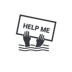 Illustration vector of an outline design asking for help for a drowning person.