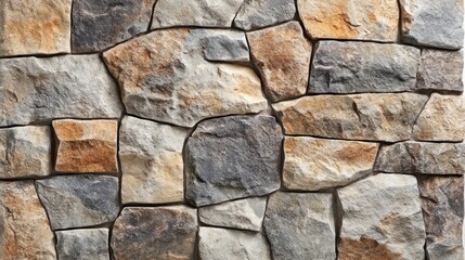 Close-up view of a stone wall, various colors and textures. Possible use for construction or design inspiration