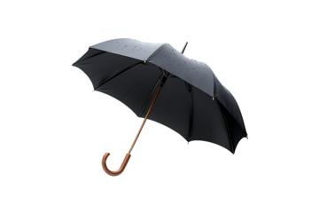 Black Elegant Rain Umbrella Isolated on Transparent Background PNG.