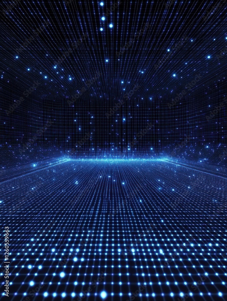 Poster abstract cyber space environment background. digital particles grid virtual reality. graphic concept