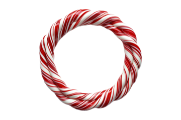 Candy Cane Circular Frame Isolated on Transparent Background PNG.