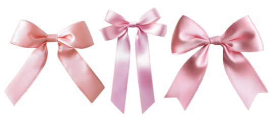Pink satin ribbon bow collection, isolated set on transparent background