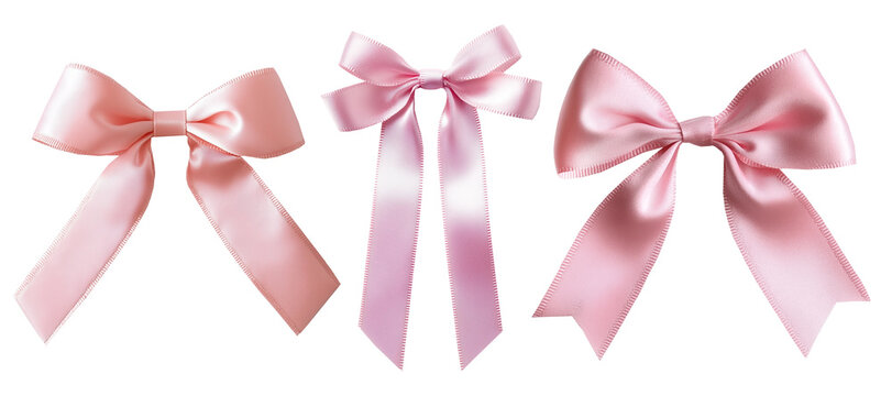 Pink satin ribbon bow collection, isolated set on transparent background