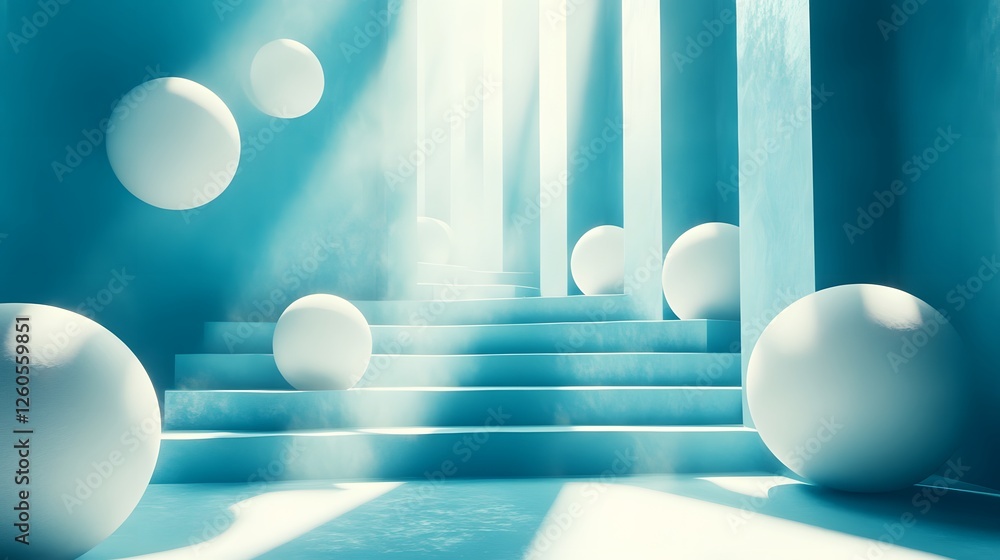 Poster room filled with various colorful balls creating dynamic 3d spatial arrangement and shapes