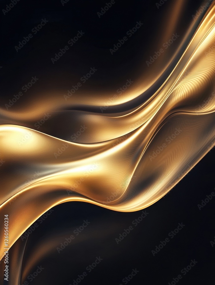 Poster a sleek and elegant abstract design featuring smooth, flowing golden waves set against a dark backgr