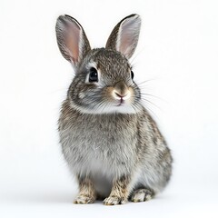 Obraz premium Cute baby bunny sitting, white background, pet, Easter (1)