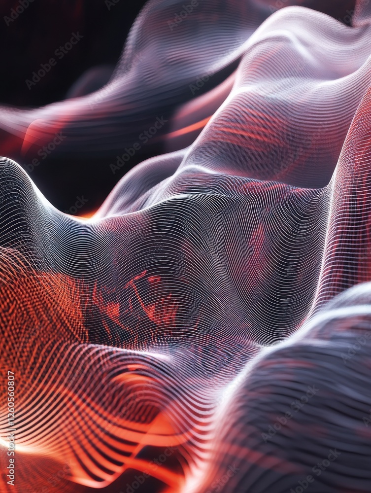 Poster futuristic 3d render of abstract sound wave visualization with high tech flow line waves background,