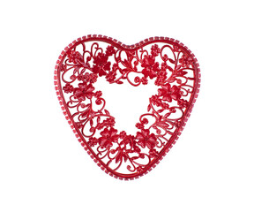 decorative red ornamental heart isolated on white background