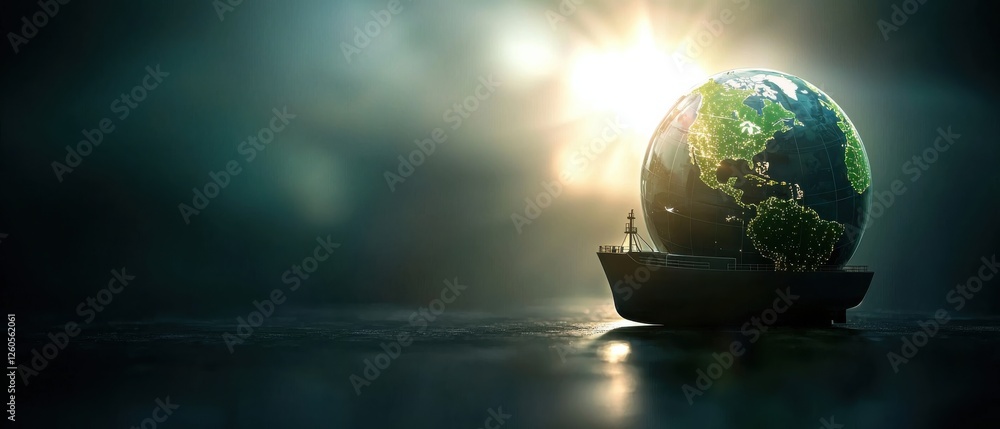 Poster a glowing globe rests on a surface, illuminated by a bright light, symbolizing hope and unity for th