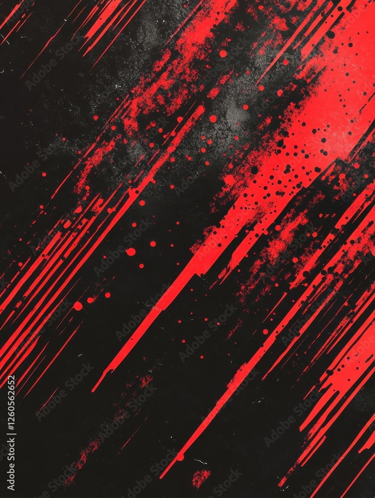 Poster abstract black and red grunge background with diagonal lines and dots.