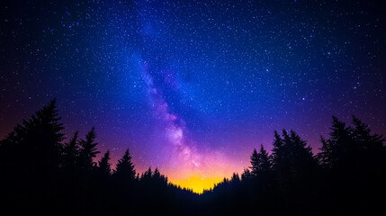 Vibrant night sky reveals the beauty of the Milky Way above the forest