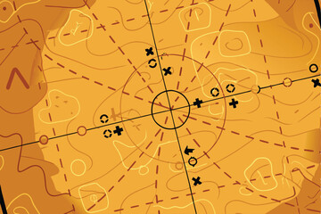 Create a detailed vector illustration of a vintage World War II-era military map showing tactical markings, battle lines, and terrain features.