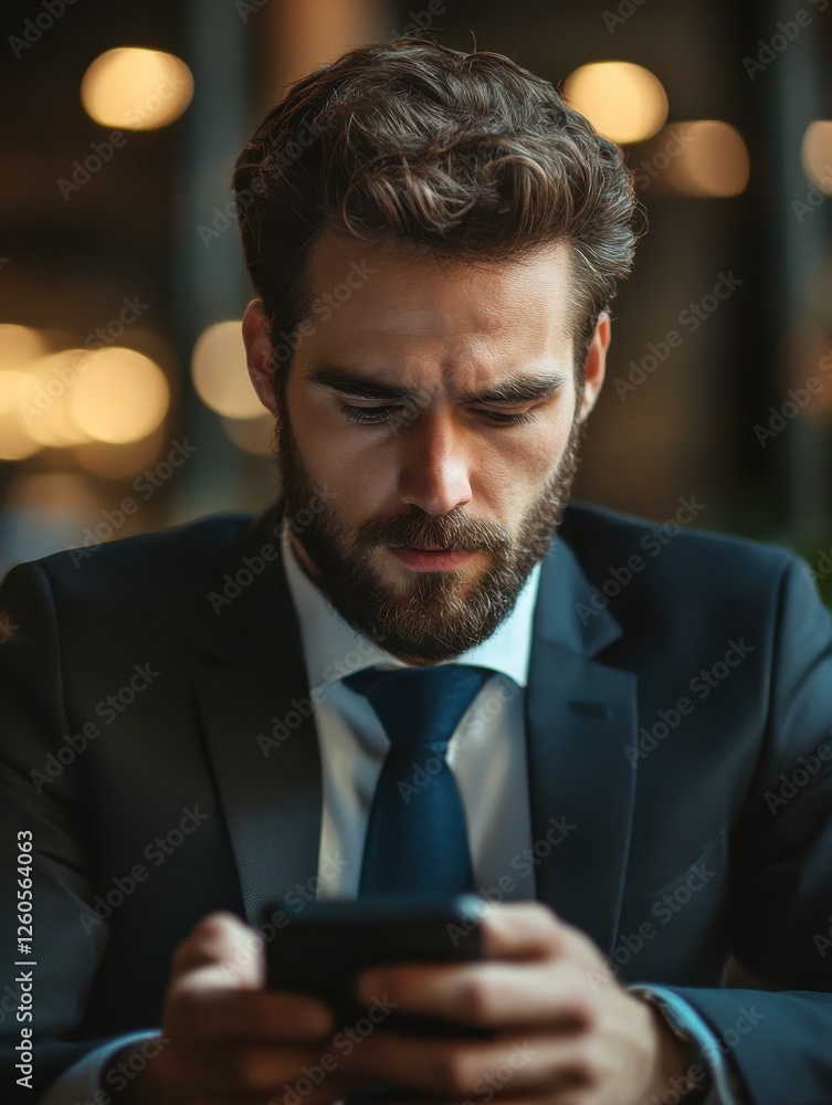 Poster business man trader investor analyst using mobile phone app analytics for cryptocurrency financial s