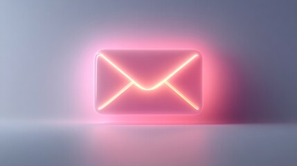 Glowing Neon Pink Email Icon Against Soft Gray Background
