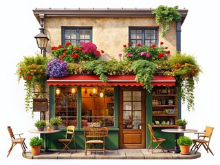 Charming Cafe Exterior Isolated on White Background - Perfect for Restaurant Menu Design & Branding