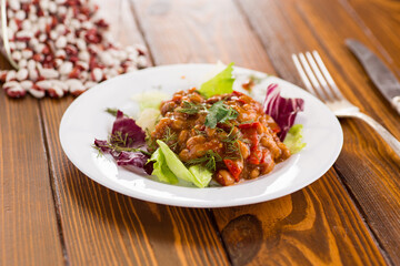 Homemade bean salad with vegetables