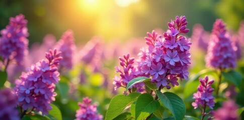 Obraz premium A field of lilac flowers blooms in the warm sunlight, flower fields, botanical garden