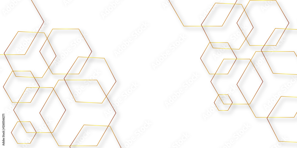 Poster abstract white and golden lines 3d hexagonal structure futuristic background. modern simple style he