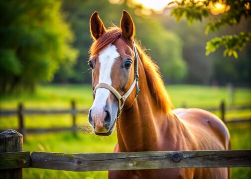 Chestnut Budyonny Gelding Horse Portrait: Spring Paddock Scene