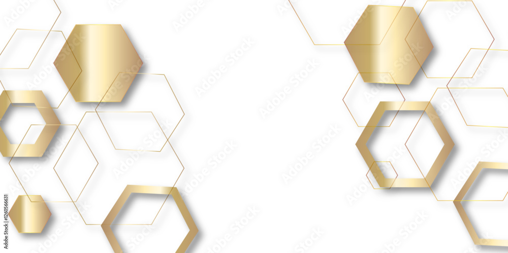 Poster abstract white and golden lines 3d hexagonal structure futuristic background. modern simple style he