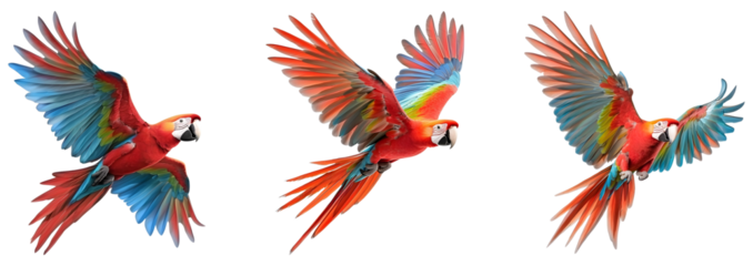 Macaw in flight isolated on transparent background.