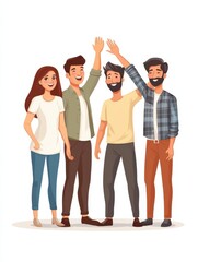 Fototapeta premium Team brainstorming. Success managers team, creative people have new idea. Office staff, managers or young business startup. Friends high five vector illustration