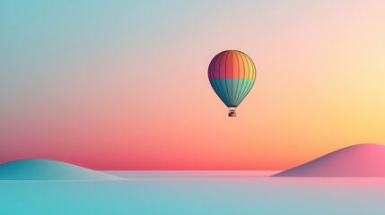 Fototapeta premium A bright pastelcolored hot air balloon lifting off into the morning sky