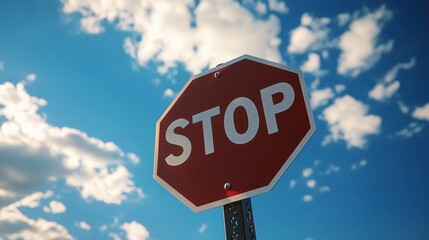 A stop sign against a clear blue sky symbolizes caution and pause, with ample space for text.