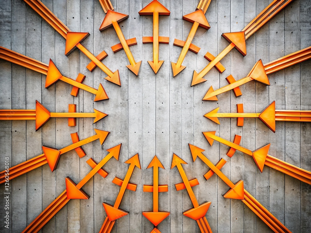 Poster Circular Orange Arrow Arrangement: Modern Architectural Design Element Stock Photo