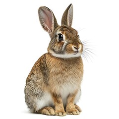 Obraz premium Cute brown rabbit sitting, white background, pet, Easter