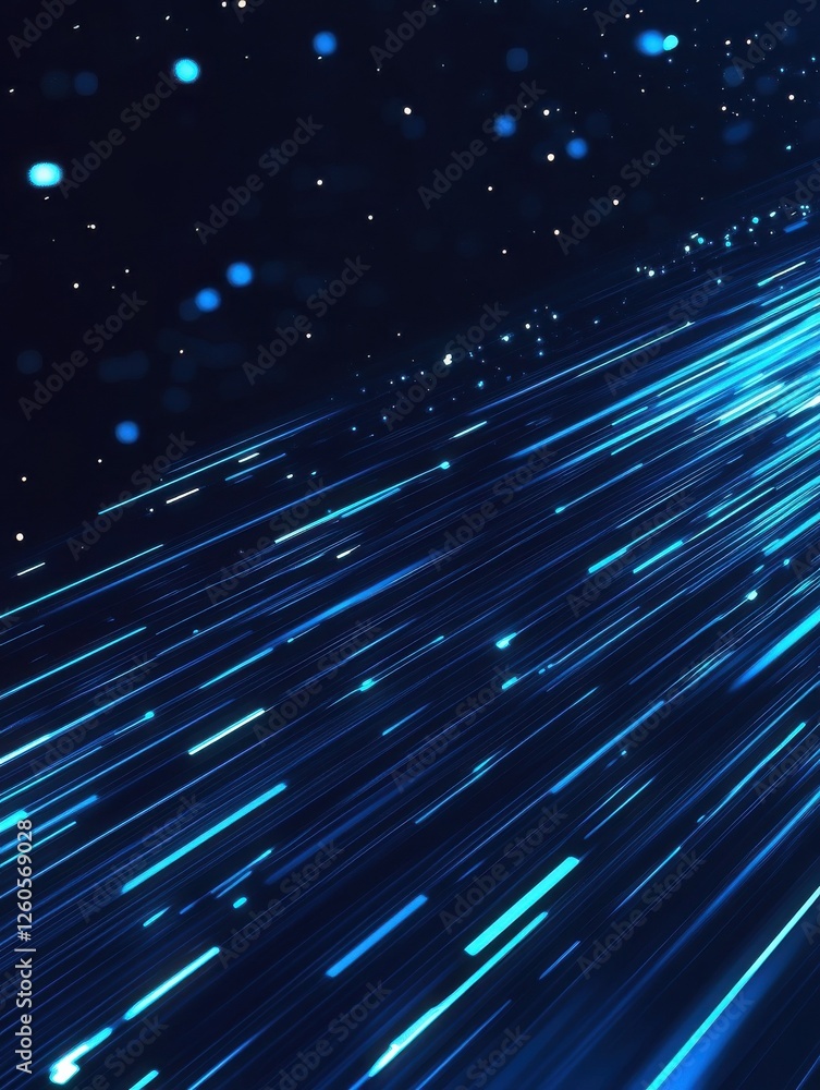 Poster abstract futuristic digital technology background featuring high-speed blue light lines and glowing 