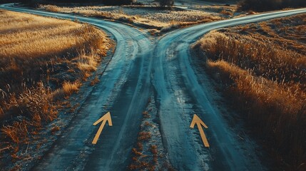 A split road with signpost arrows symbolizes decision-making and choices.