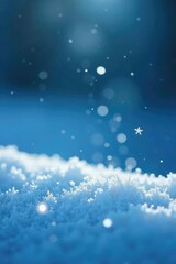 Delicate snowflakes gently fall on a serene blue surface, frost, peaceful, calm